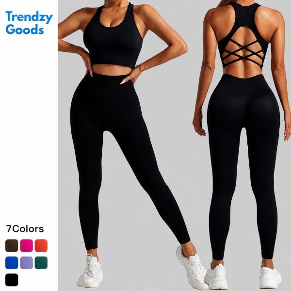 Premium Gym Wear 2 Pcs Set Seamless Cross Back Yoga Set Activewear